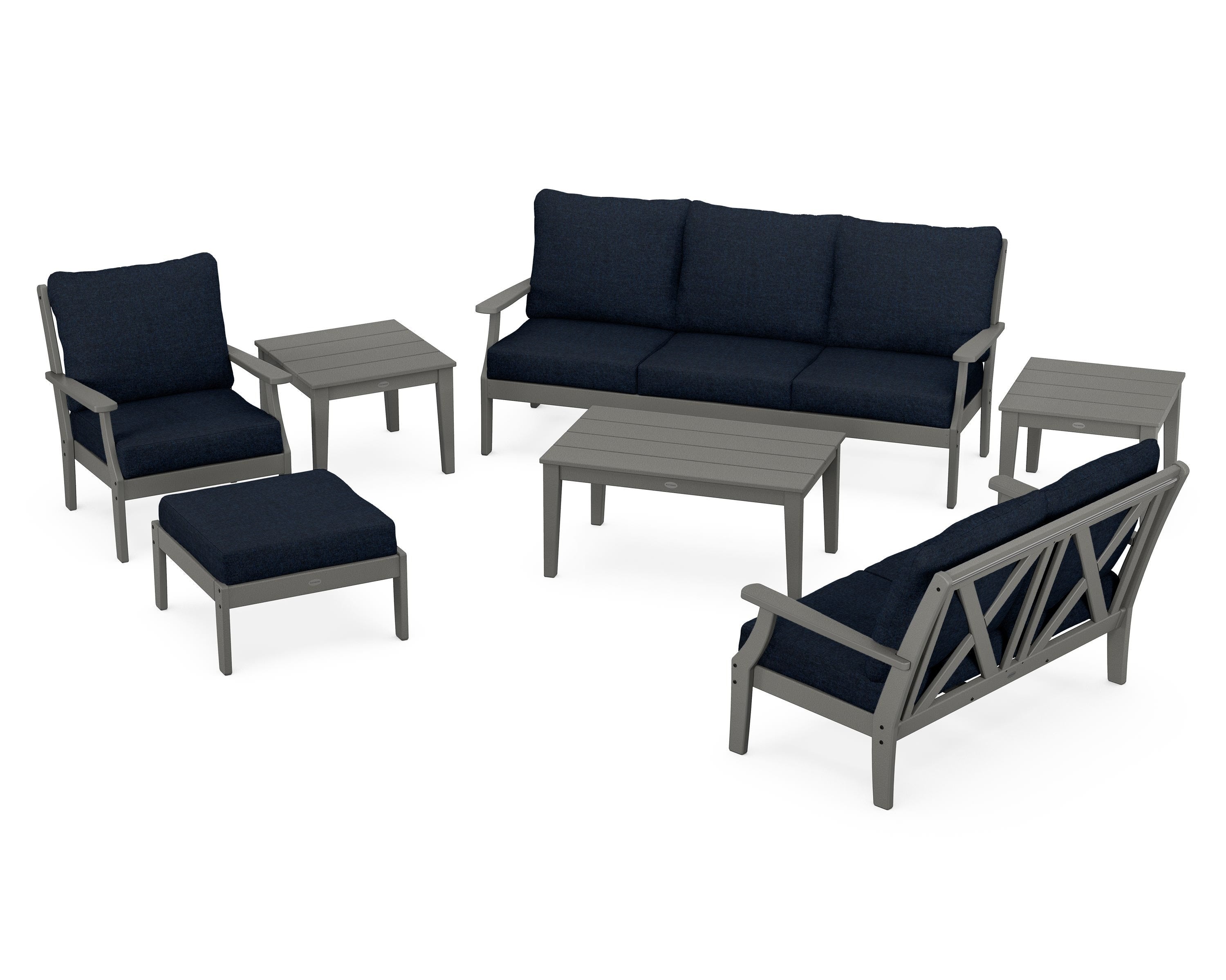 POLYWOOD® Braxton 7-Piece Deep Seating Set in Slate Grey / Marine Indigo