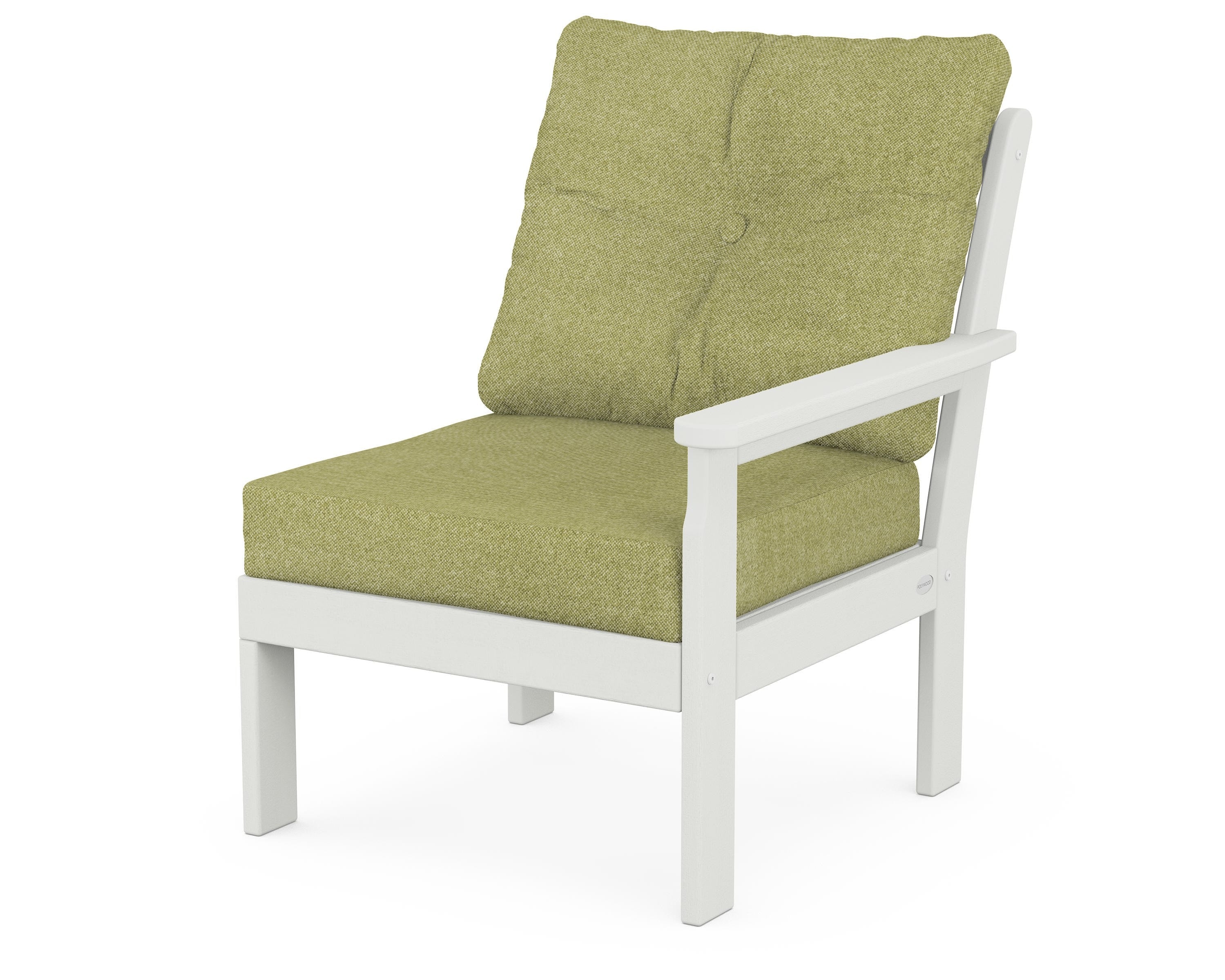 POLYWOOD® Vineyard Modular Right Arm Chair in Vintage White / Chartreuse Boucle