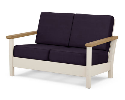 POLYWOOD® Harbour Deep Seating Loveseat in Sand / Natural / Navy Linen