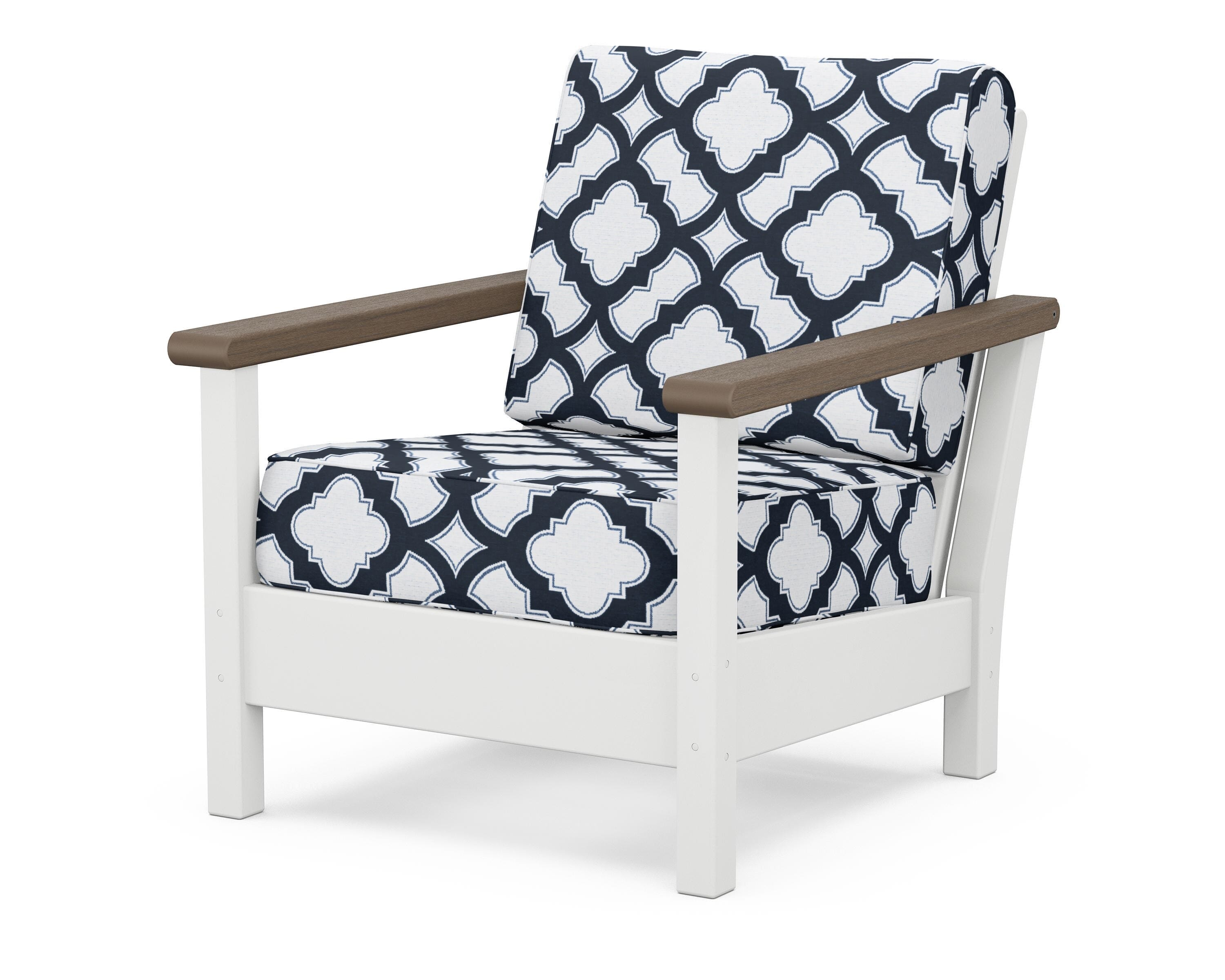 POLYWOOD® Harbour Deep Seating Chair in White / Kona / Trellis Marine Indigo
