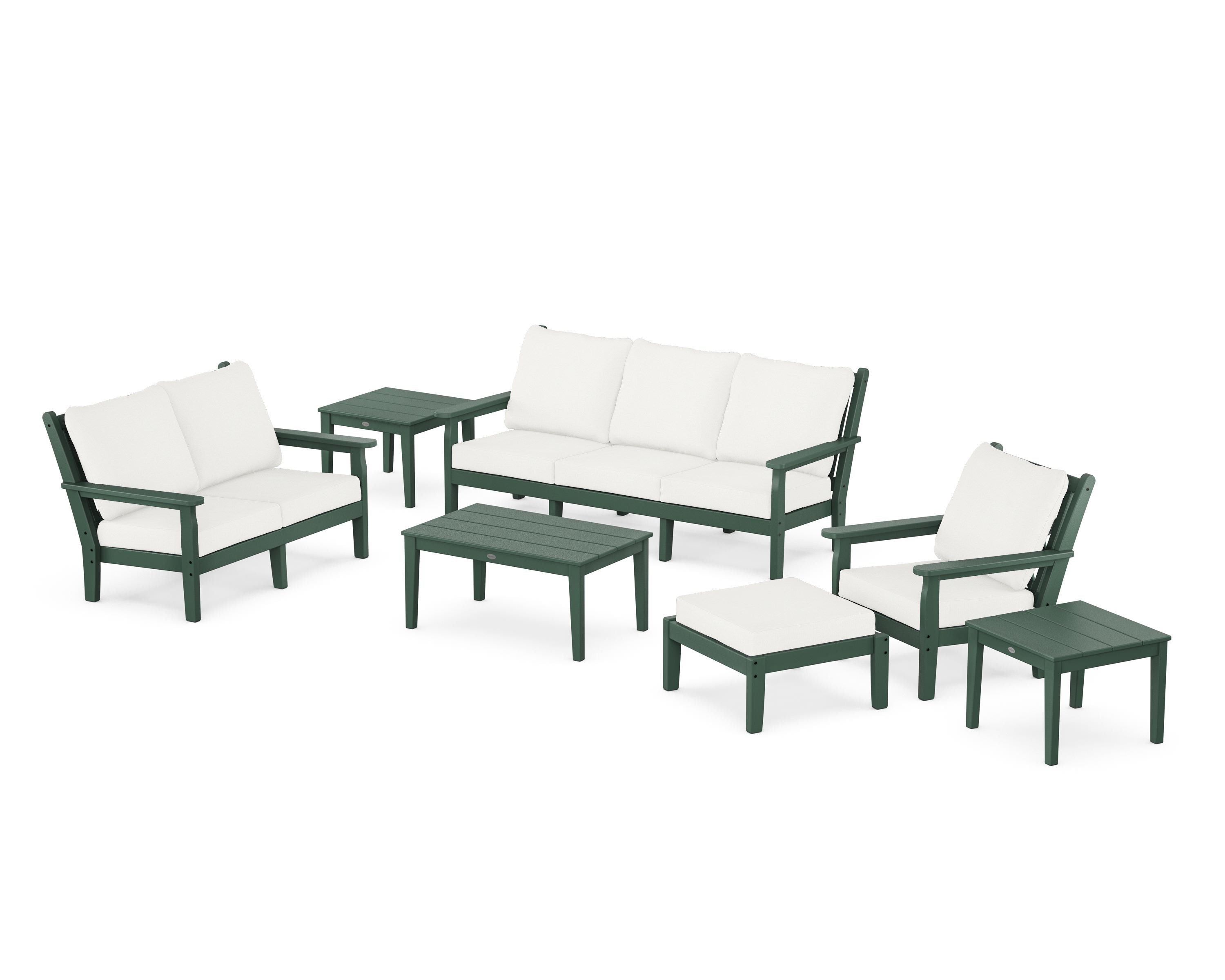 POLYWOOD® Chippendale 7-Piece Deep Seating Set in Green / Natural Linen