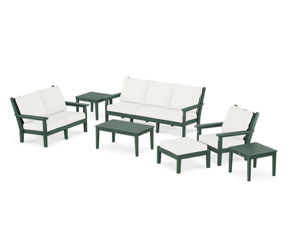 POLYWOOD® Chippendale 7-Piece Deep Seating Set in Green / Natural Linen