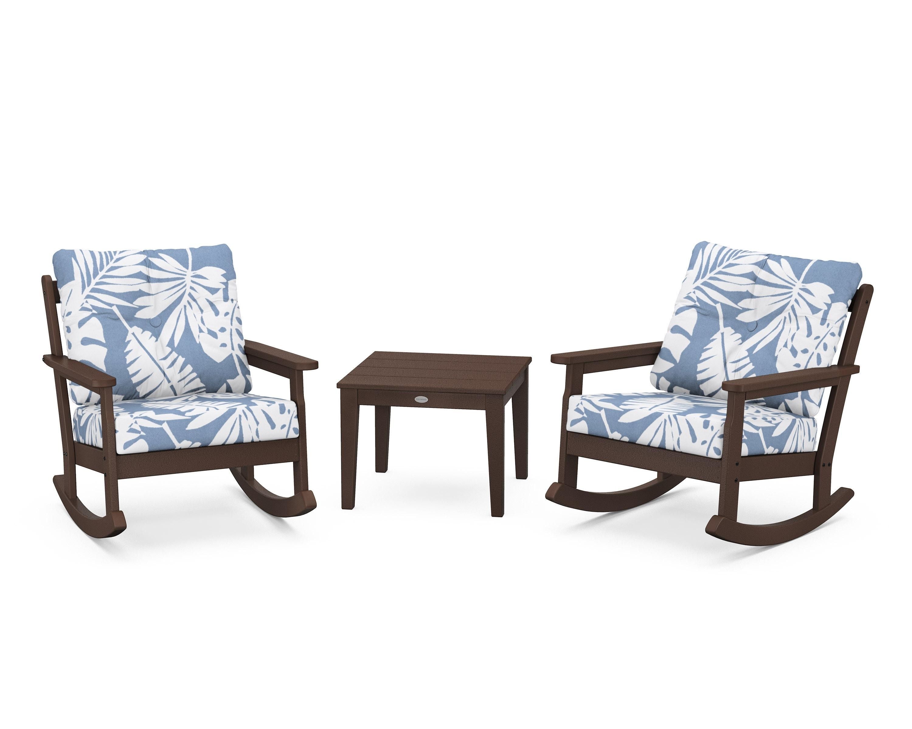 POLYWOOD® Vineyard 3-Piece Deep Seating Rocker Set in Mahogany / Leaf Sky Blue