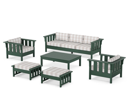 Martha Stewart by POLYWOOD® Acadia 6-Piece Lounge Sofa Set in Green / Buffalo Plaid Dune Burlap