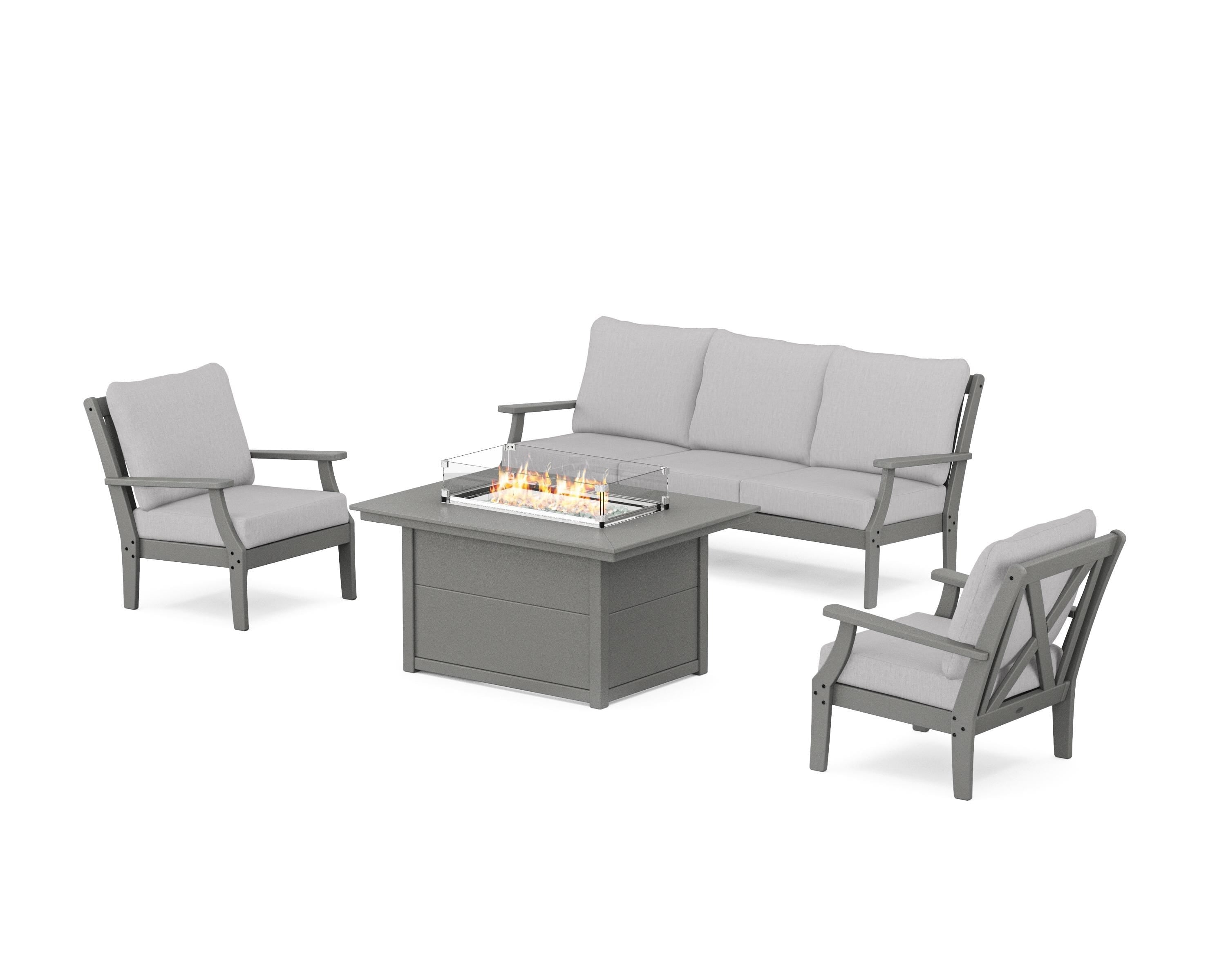 POLYWOOD® Braxton Deep Seating Fire Pit Table Set in Slate Grey / Granite