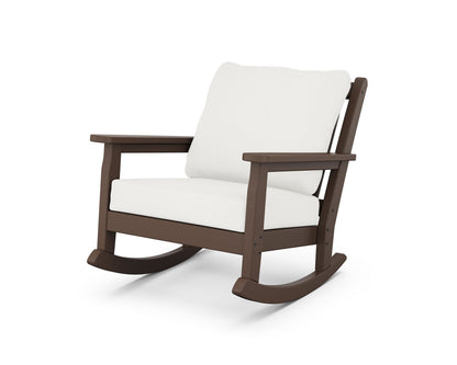 POLYWOOD® Chippendale Deep Seating Rocking Chair in Mahogany / Natural Linen