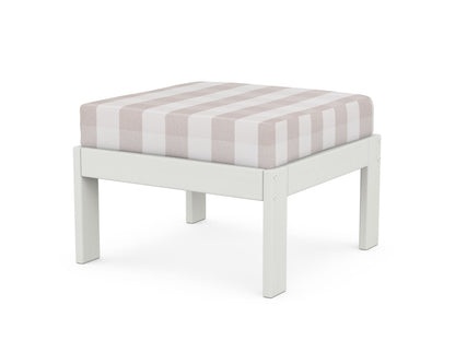 POLYWOOD® Vineyard Modular Ottoman in Vintage White / Buffalo Plaid Dune Burlap