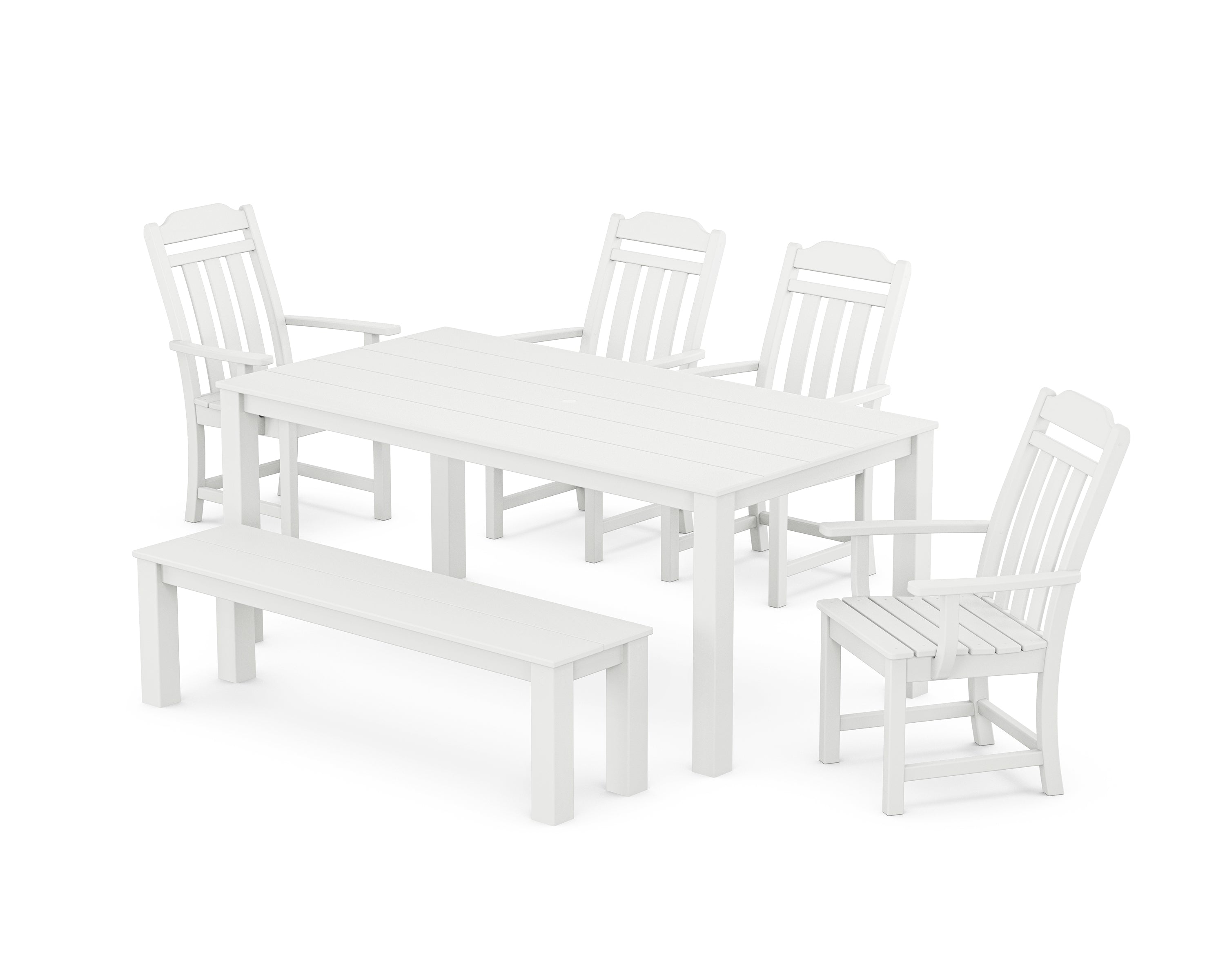 Country Living Cottage 6-Piece Parsons Dining Set with Bench in White