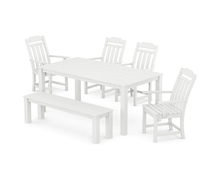 Country Living Cottage 6-Piece Parsons Dining Set with Bench in White