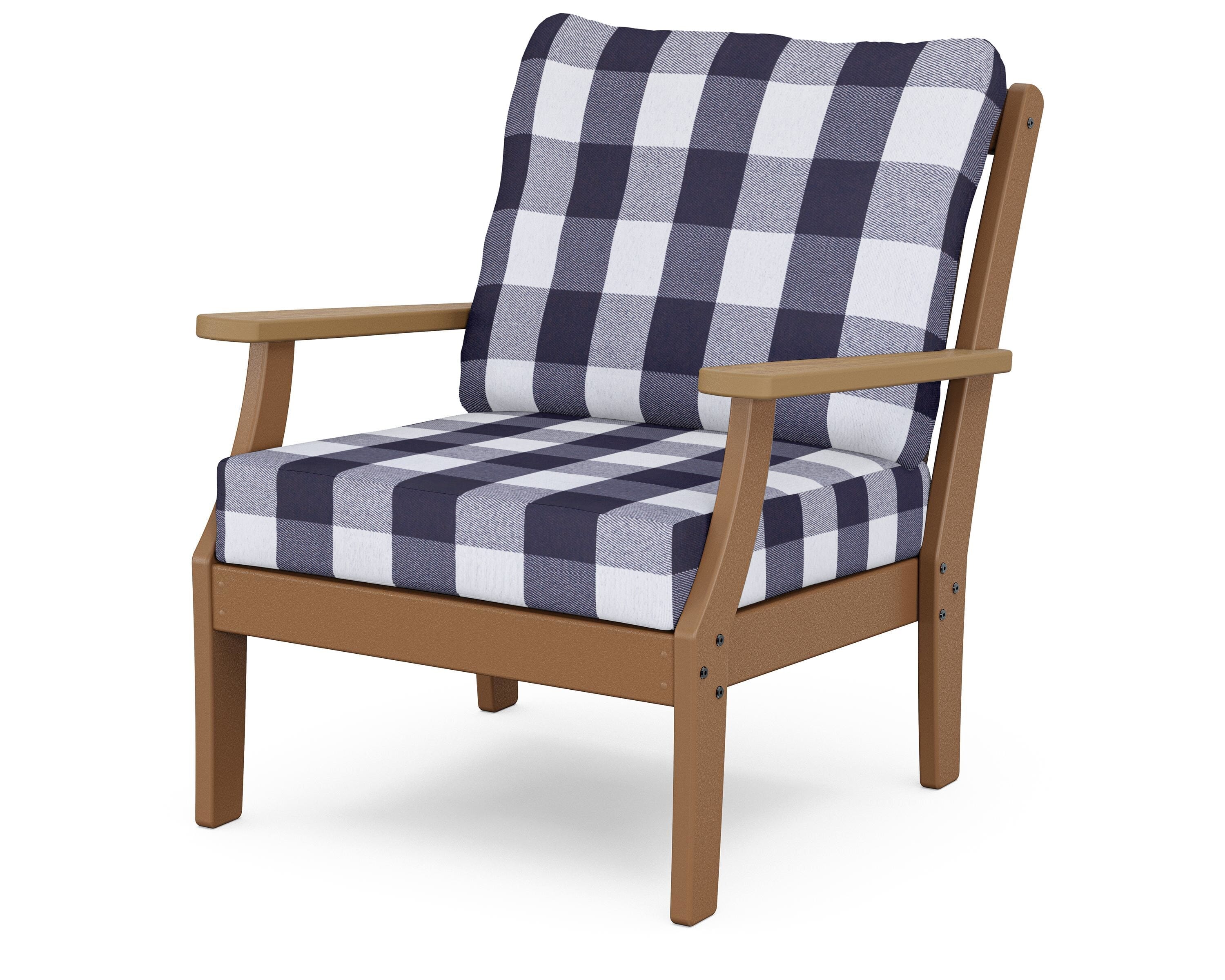 POLYWOOD® Braxton Deep Seating Chair in Teak / Natural / Buffalo Plaid Navy
