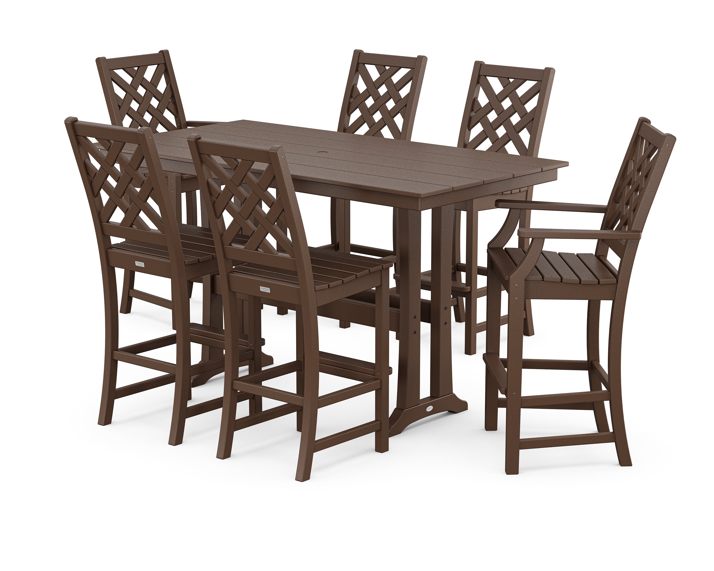 Country Living Wovendale 7-Piece Farmhouse Bar Set with Trestle Legs in Mahogany