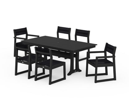POLYWOOD® EDGE Sling 7-Piece Farmhouse Trestle Dining Set in Black / Black Sling