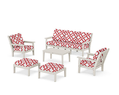 POLYWOOD® Chippendale 6-Piece Lounge Sofa Set in Sand / Trellis Crimson
