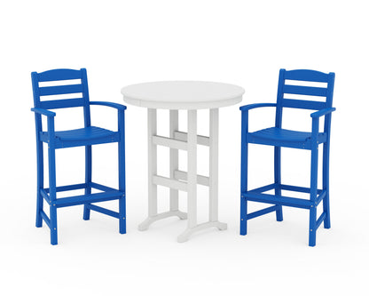 POLYWOOD® La Casa Café 3-Piece Round Farmhouse Bar Set in Pacific Blue / White