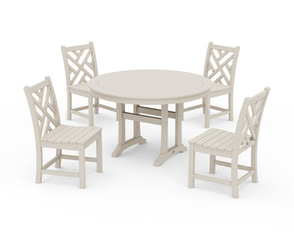 POLYWOOD® Chippendale Side Chair 5-Piece Round Dining Set With Trestle Legs in Sand