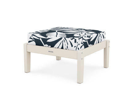 Martha Stewart by POLYWOOD® Chinoiserie Deep Seating Ottoman in Sand / Leaf Marine Indigo