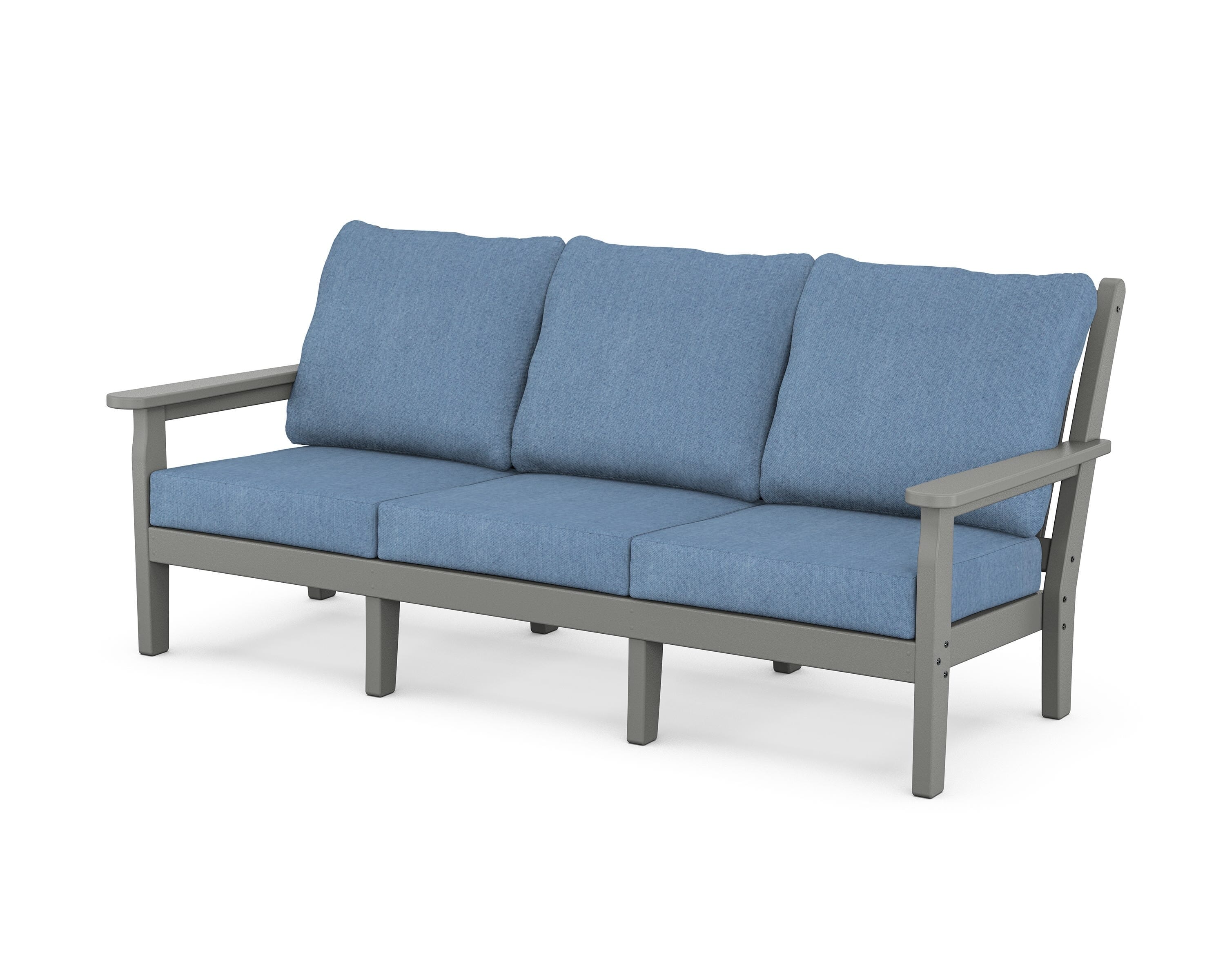 POLYWOOD® Chippendale Deep Seating Sofa in Slate Grey / Sky Blue