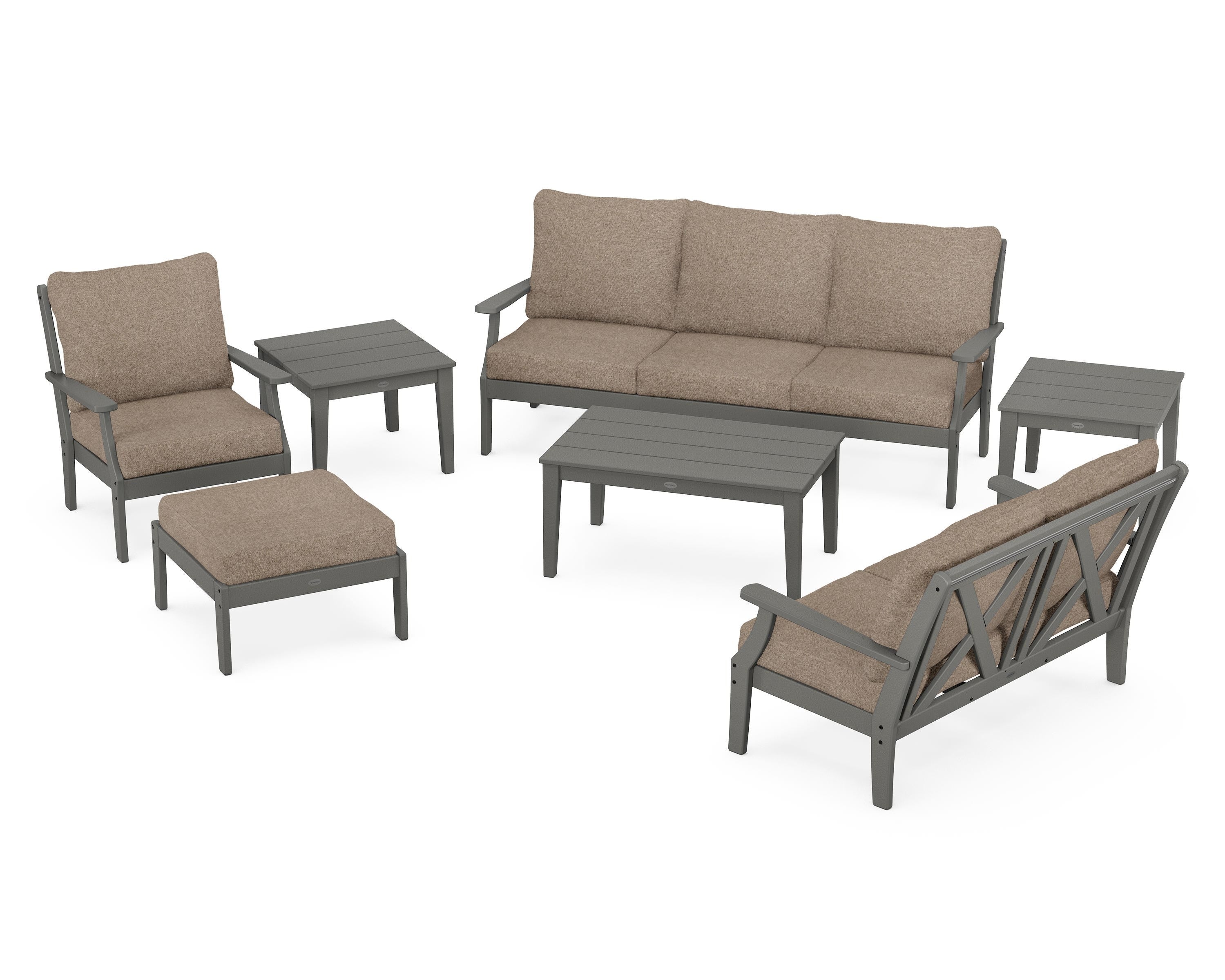 POLYWOOD® Braxton 7-Piece Deep Seating Set in Slate Grey / Spiced Burlap