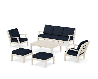 Martha Stewart by POLYWOOD® Chinoiserie 6-Piece Lounge Sofa Set in Sand / Marine Indigo