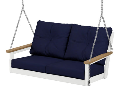 POLYWOOD® Vineyard Deep Seating Swing in White / Natural / Navy
