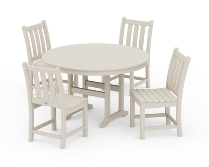 POLYWOOD® Traditional Garden Side Chair 5-Piece Round Farmhouse Dining Set in Sand