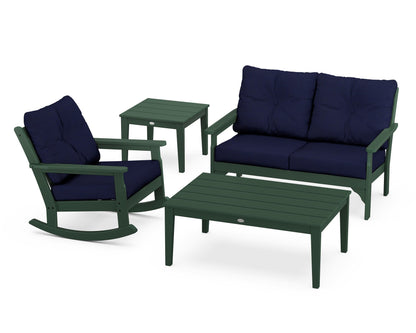 POLYWOOD® Vineyard 4-Piece Deep Seating Rocker Set in Green / Navy