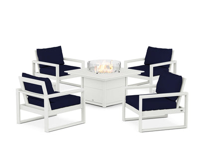 POLYWOOD® EDGE Sectional 5-Piece Deep Seating Set with Fire Pit Table in Vintage White / Navy
