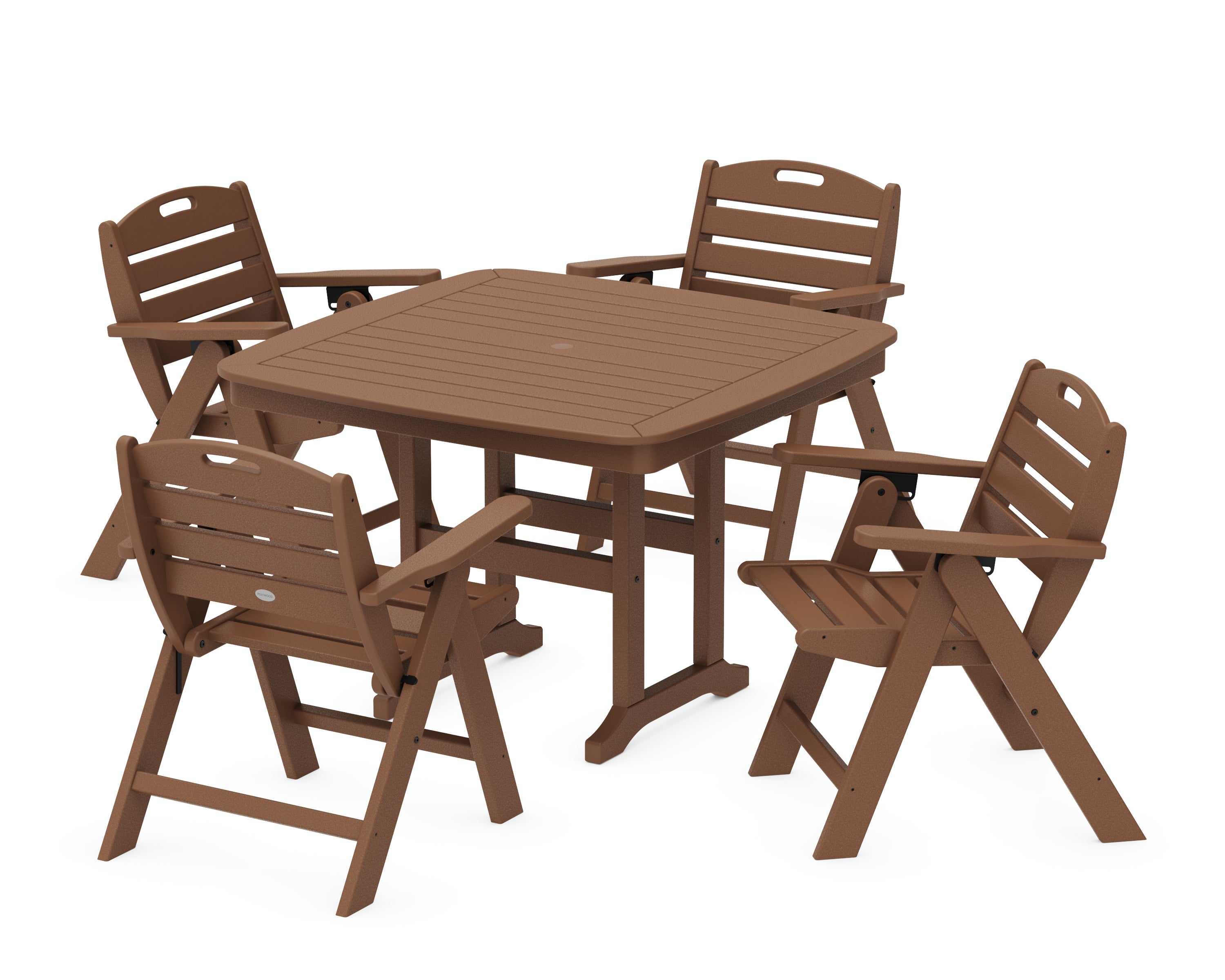 POLYWOOD® Nautical Folding Lowback Chair 5-Piece Dining Set with Trestle Legs in Teak