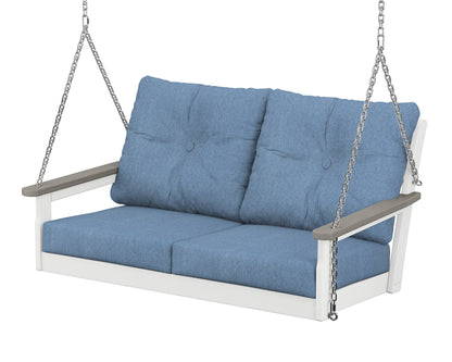 POLYWOOD® Vineyard Deep Seating Swing in White / Driftwood / Sky Blue