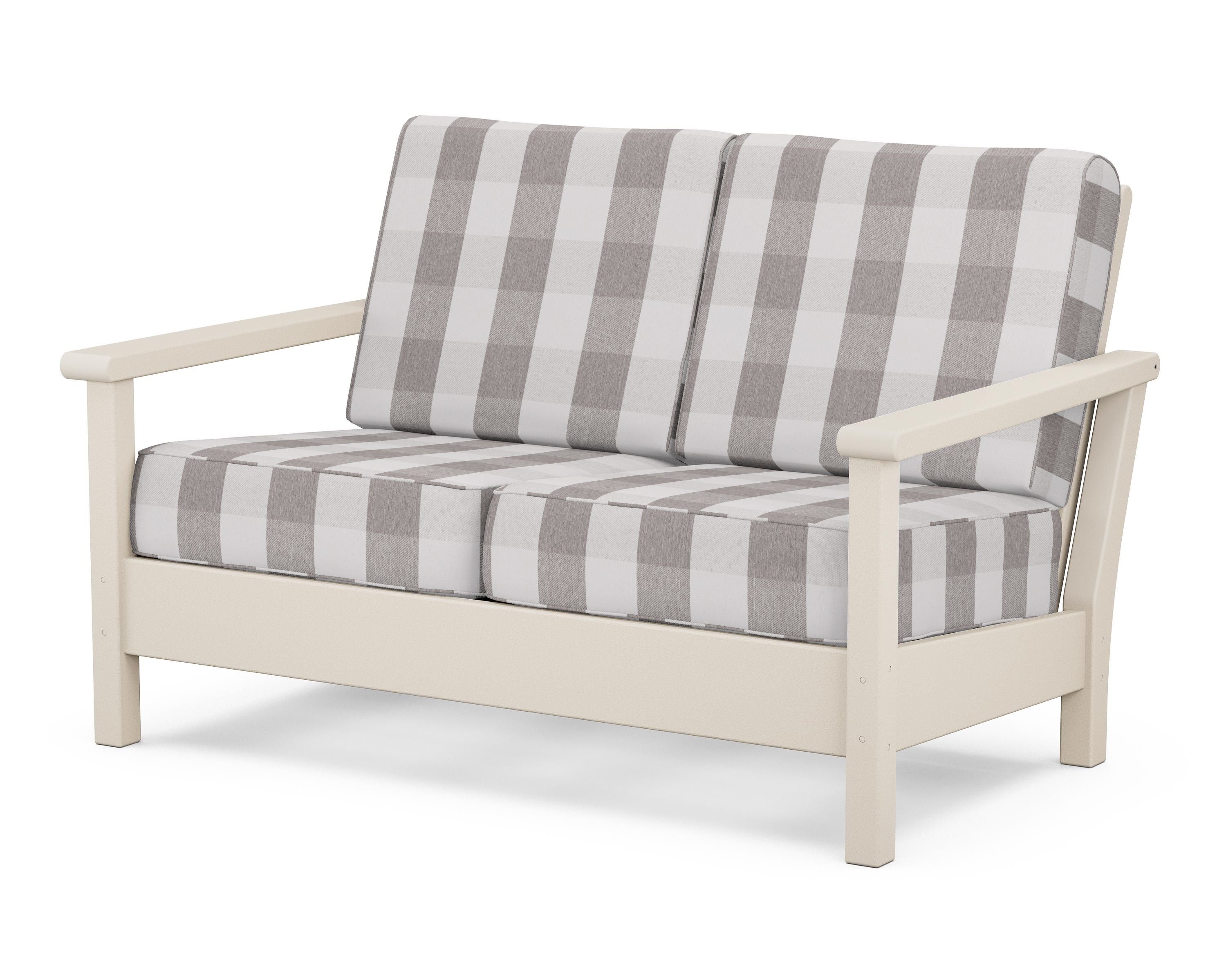 POLYWOOD® Harbour Deep Seating Loveseat in Sand / Buffalo Plaid Grey Mist