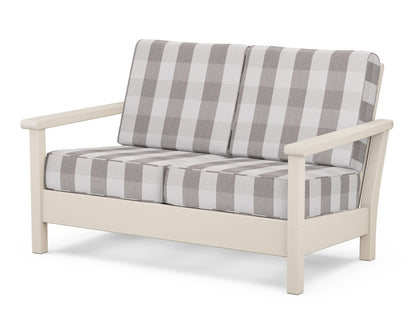 POLYWOOD® Harbour Deep Seating Loveseat in Sand / Buffalo Plaid Grey Mist