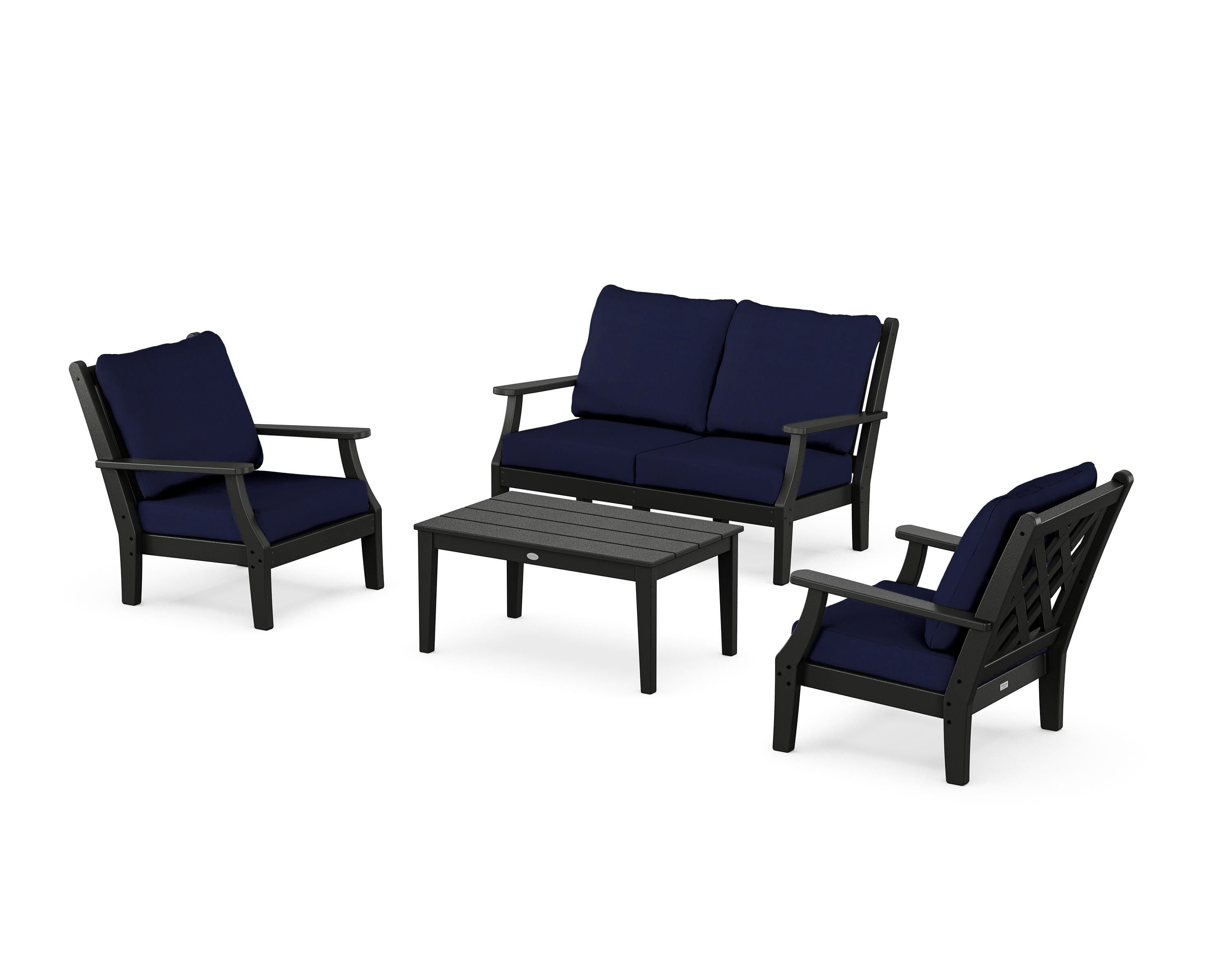 Country Living Wovendale 4-Piece Deep Seating Set with Loveseat in Black / Navy