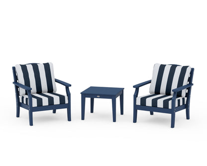 Draper James™ by  POLYWOOD® Savannah 3-Piece Deep Seating Set in Navy / Cabana Stripe Marine Indigo