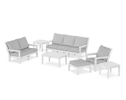 POLYWOOD® Chippendale 7-Piece Deep Seating Set in White / Granite