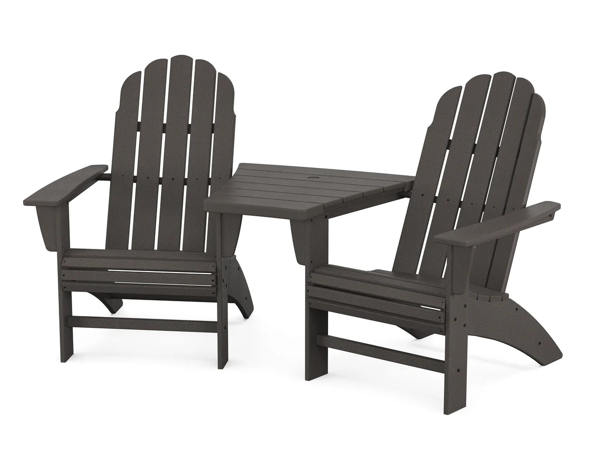 Vineyard 3-Piece Curveback Adirondack Set with Angled Connecting Table