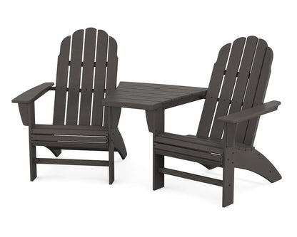 Vineyard 3-Piece Curveback Adirondack Set with Angled Connecting Table