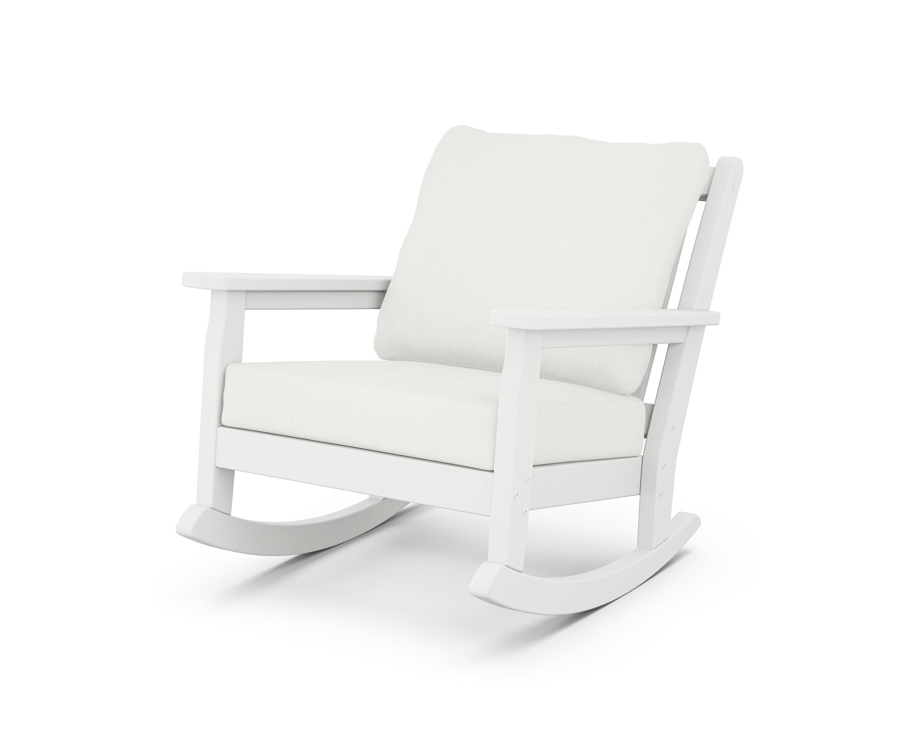 POLYWOOD® Chippendale Deep Seating Rocking Chair in White / Natural Linen