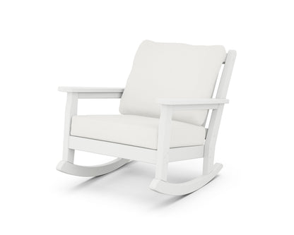 POLYWOOD® Chippendale Deep Seating Rocking Chair in White / Natural Linen