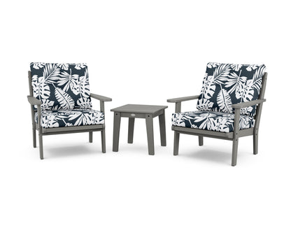 POLYWOOD® Lakeside 3-Piece Deep Seating Chair Set in Slate Grey / Leaf Marine Indigo