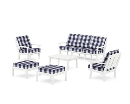 POLYWOOD® Mission 6-Piece Lounge Sofa Set in White / Buffalo Plaid Navy