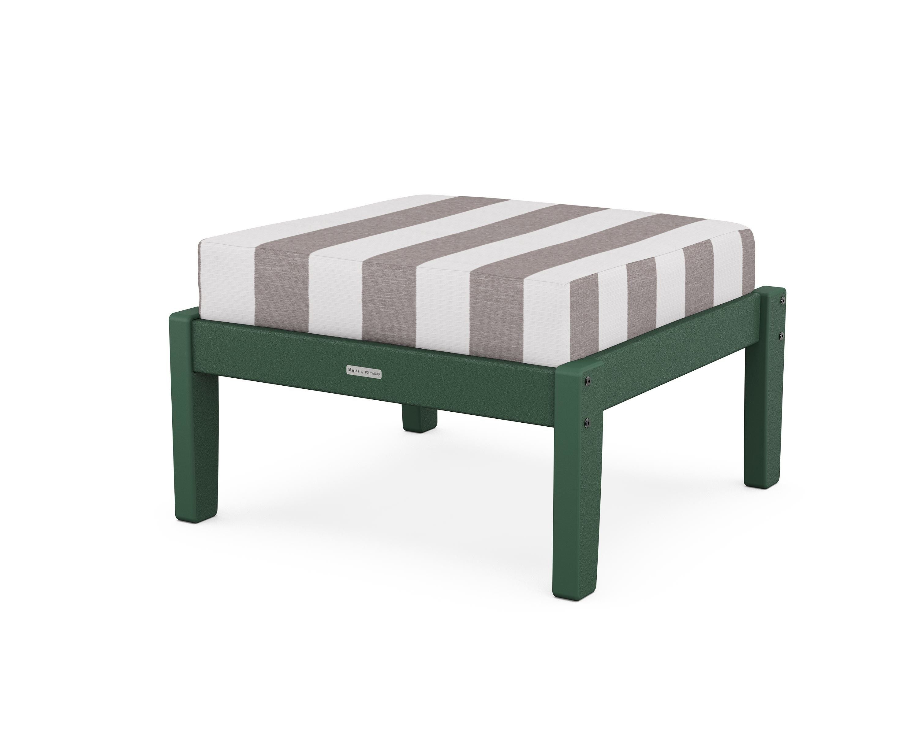 Martha Stewart by POLYWOOD® Chinoiserie Deep Seating Ottoman in Green / Cabana Stripe Grey Mist