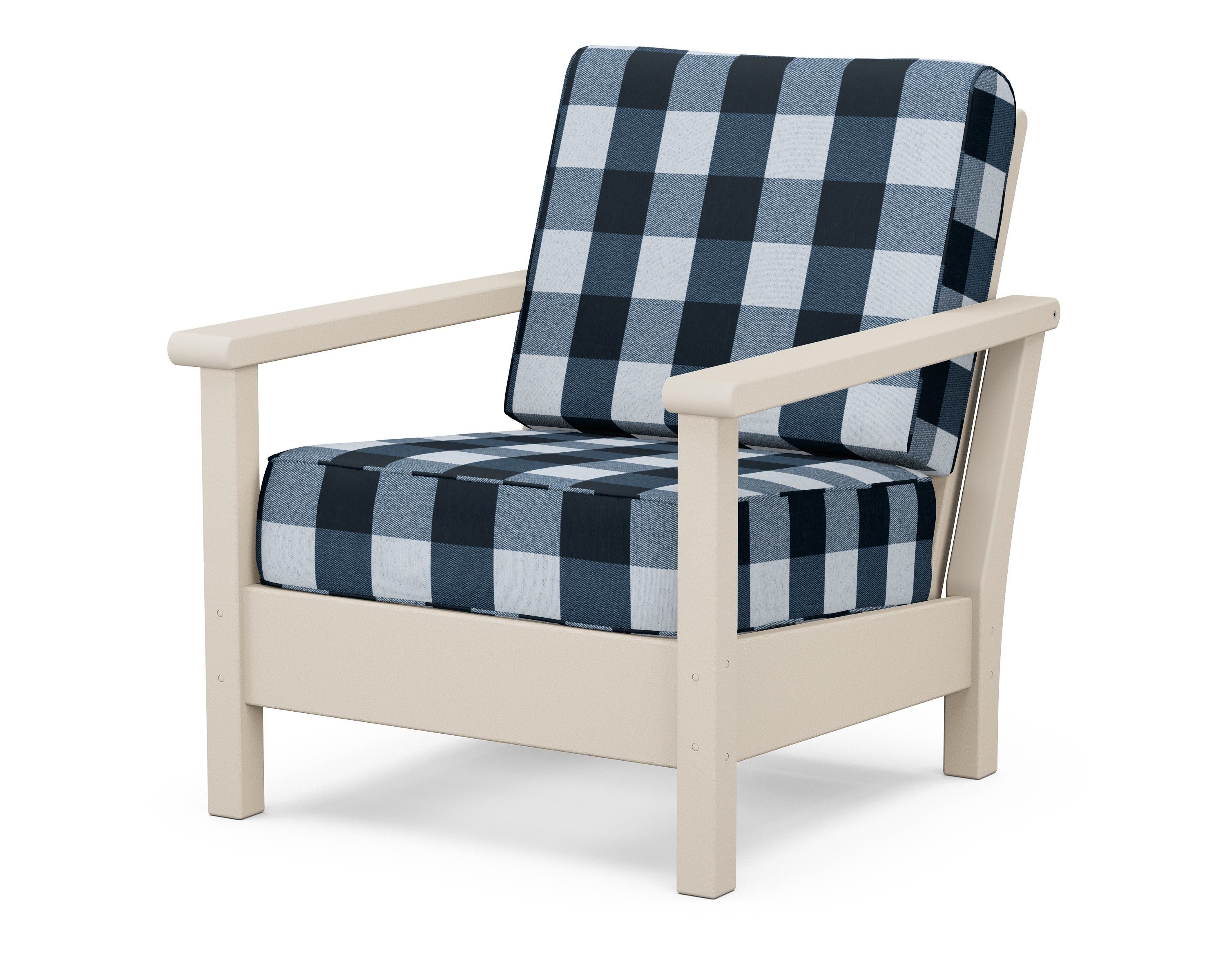 POLYWOOD® Harbour Deep Seating Chair in Sand / Buffalo Plaid Marine Indigo
