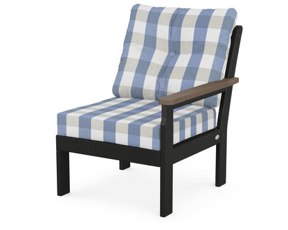 POLYWOOD® Vineyard Modular Right Arm Chair in Black / Kona / Buffalo Plaid Sky Blue
