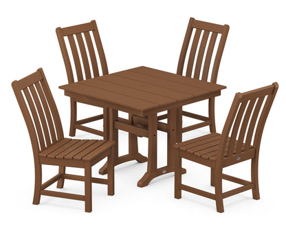 POLYWOOD® Vineyard 5-Piece Farmhouse Trestle Side Chair Dining Set in Teak