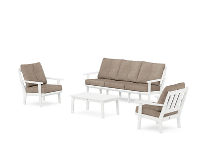 POLYWOOD® Oxford 4-Piece Deep Seating Set with Sofa in White / Spiced Burlap