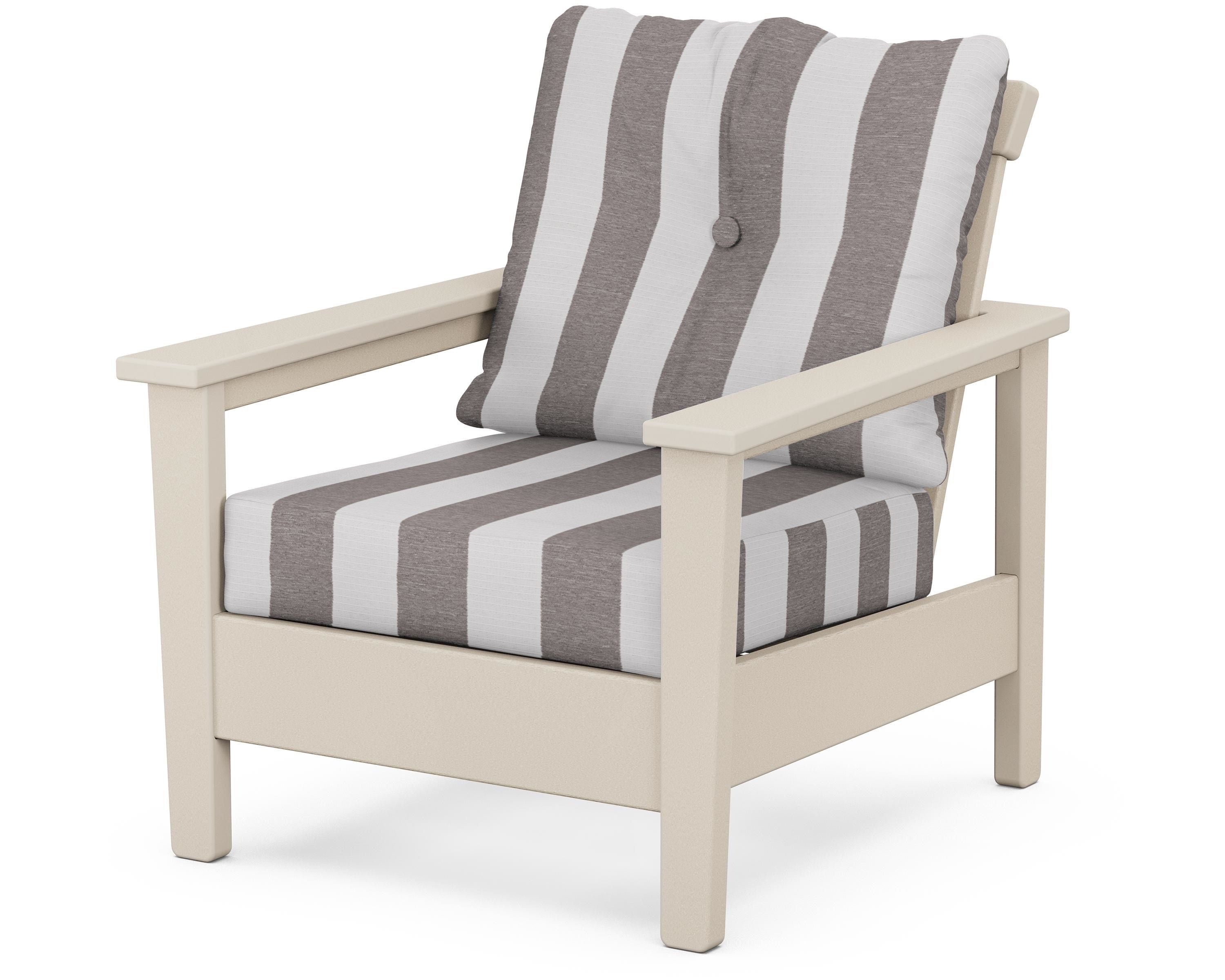 POLYWOOD® Prescott Deep Seating Chair in Sand / Cabana Stripe Grey Mist