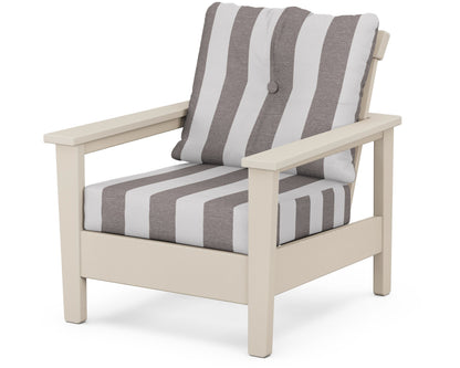 POLYWOOD® Prescott Deep Seating Chair in Sand / Cabana Stripe Grey Mist