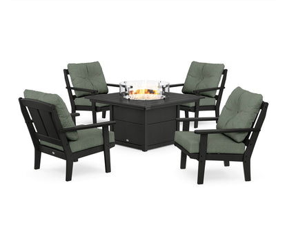 POLYWOOD® Mission 5-Piece Deep Seating Set with Fire Pit Table in Black / Cast Sage