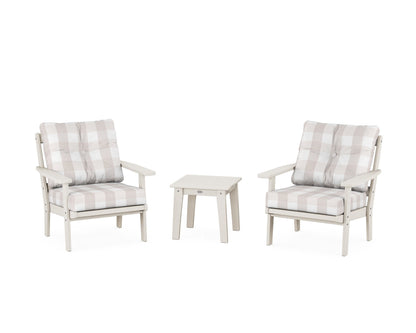 POLYWOOD® Oxford 3-Piece Deep Seating Set in Sand / Buffalo Plaid Dune Burlap