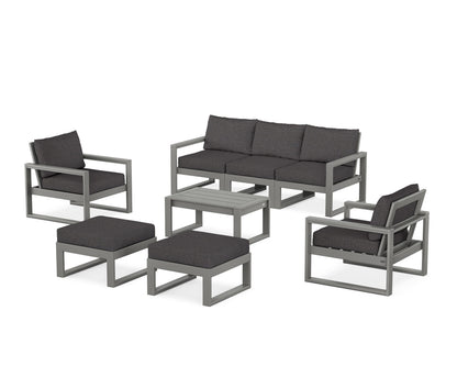 POLYWOOD® EDGE Sectional 8-Piece Lounge Sofa Set in Slate Grey / Ash Charcoal